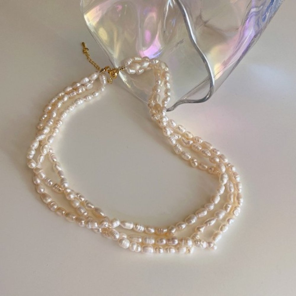 Genuine Freshwater Double Row Choker Necklace Cultured Pearl Necklace Bridal